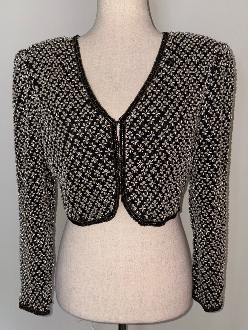 Beautiful! Vintage 1980s Pearl Beaded Cropped Silk Jacket by Laurence Kazar Sz S